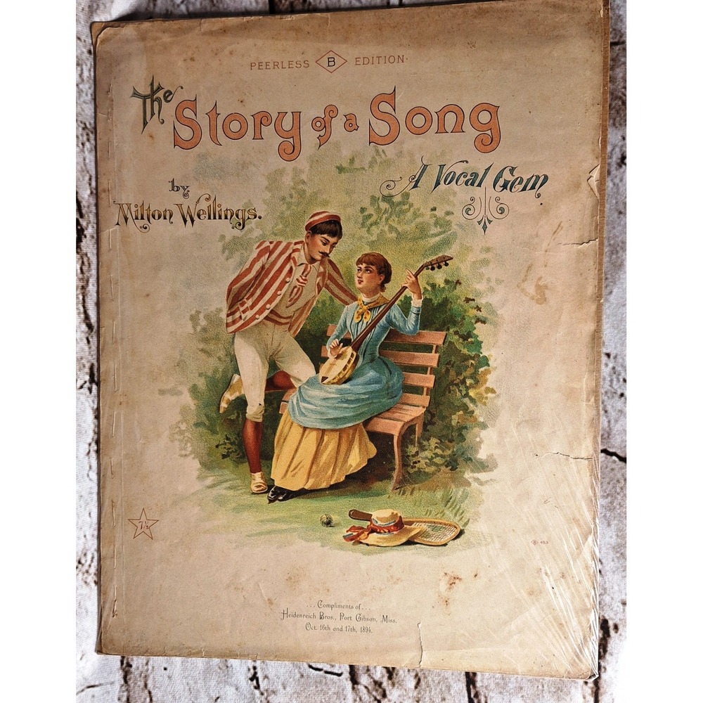 The Story of a Song Music Cover - Gem by Milton Wellings 1894 Heidenreich Bros.